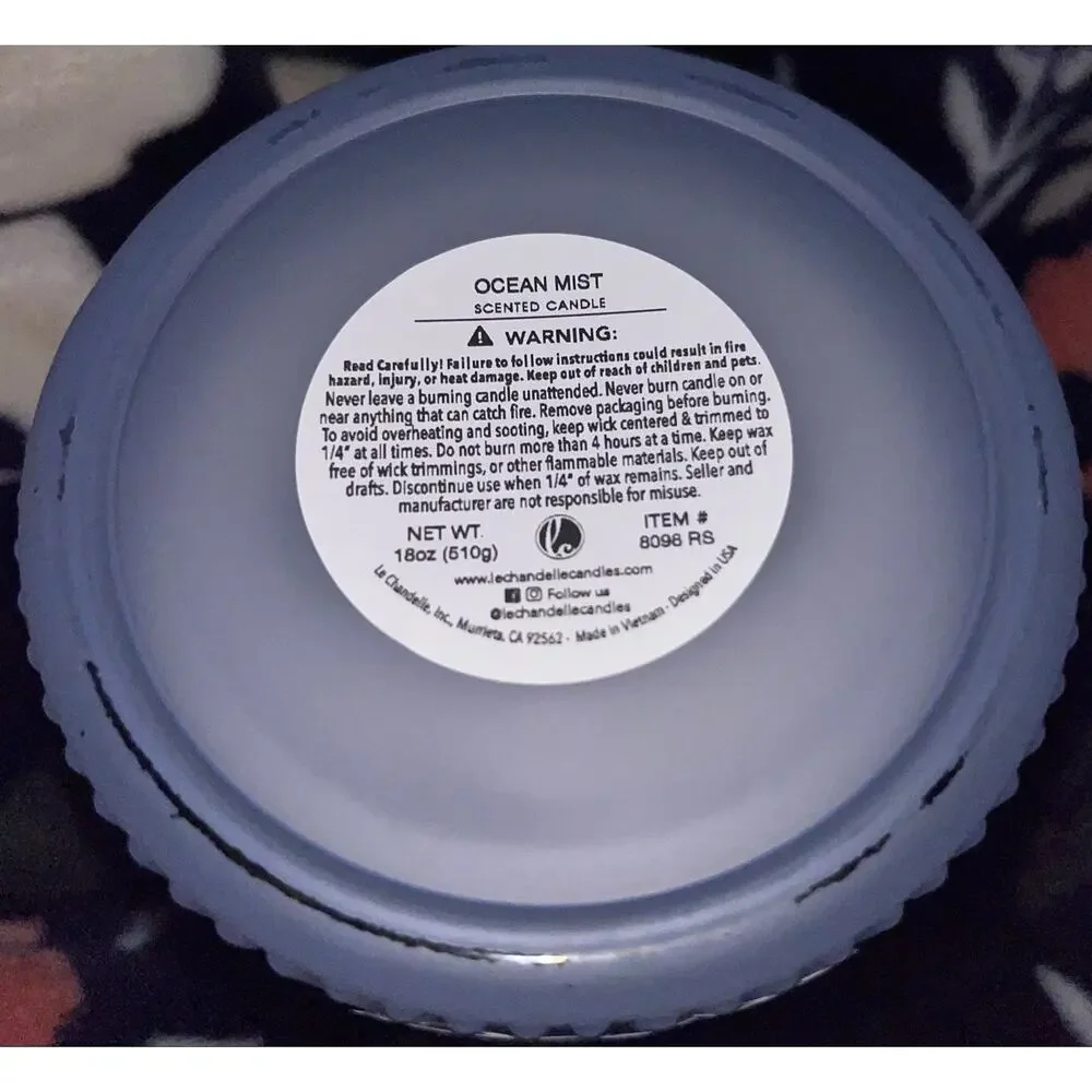 NEW! Le Chandelle Candles Ocean Wooden Lid Scented Candle 18oz